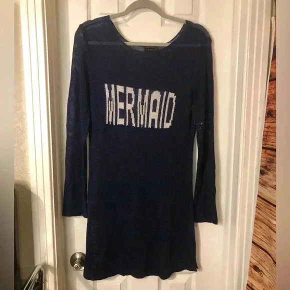 VENUS Mermaid Long Sleeve Navy Mesh Beach Coverup size Medium NWOT - Picture 7 of 15